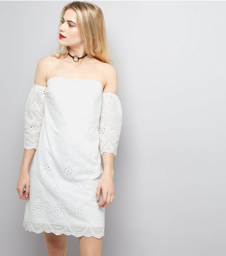 Parisian White Embroidered Bardot Neck Dress | New Look