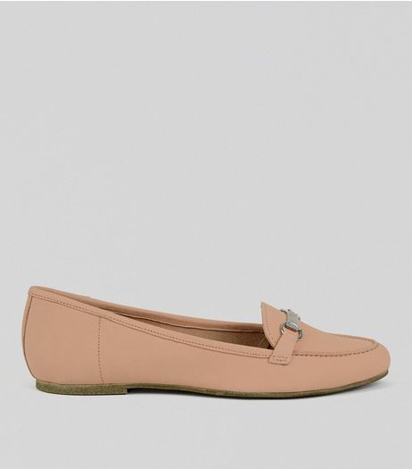 Pink Leather Snaffle Trim Loafers | New Look