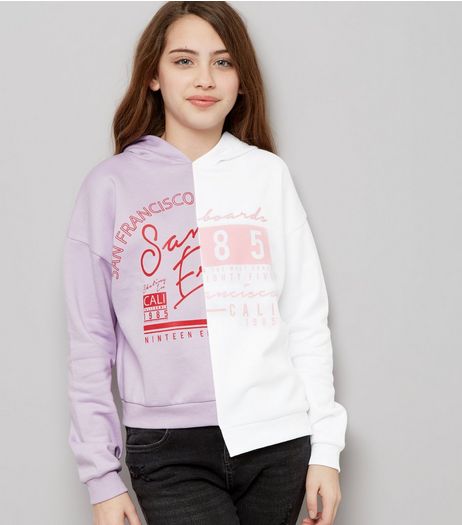 Teens Lilac Asymmetric Spliced Hem Hoodie | New Look