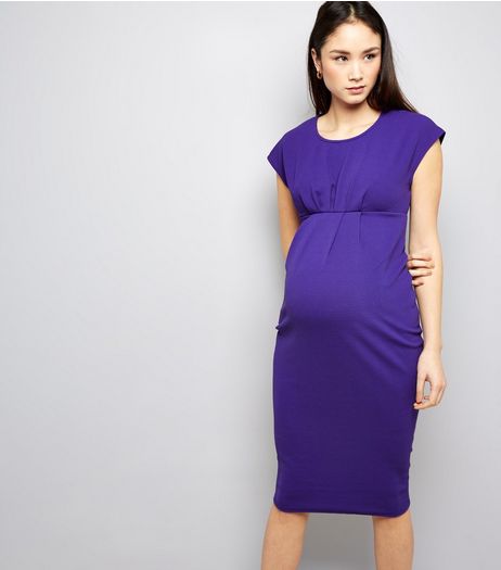Maternity Purple Short Sleeve Midi Dress | New Look