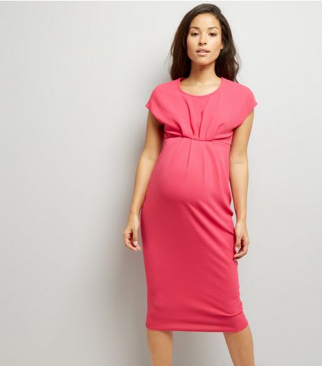 Maternity Bright Pink Short Sleeve Midi Dress | New Look