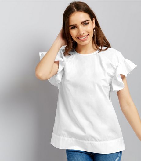 Anita and Green White Frill Trim Sleeve Top | New Look