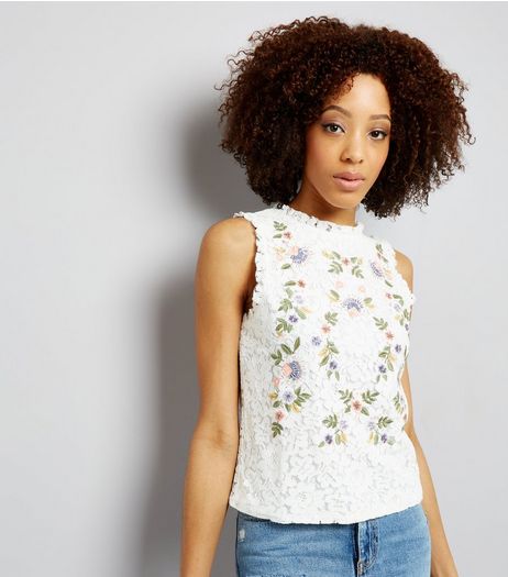 White Lace Floral Embroidered Sleeveless Top | New Look