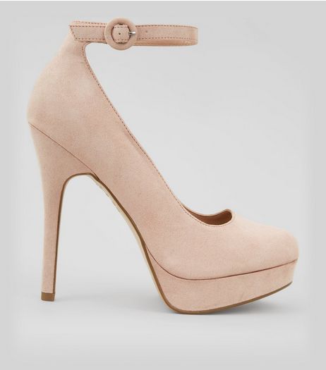 Pink Suedette Platform Ankle Strap Heels | New Look