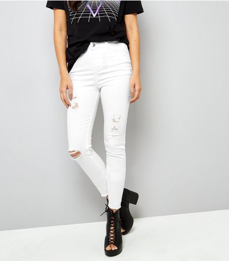 Tall White Ripped Skinny Jeans | New Look