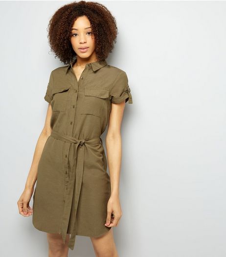 Brave Soul Stone Tie Waist Shirt Dress | New Look
