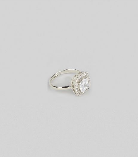 Silver Cubic Zirconia Square Ring | New Look