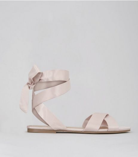 Pink Satin Cross Strap Ankle Tie Sandals | New Look