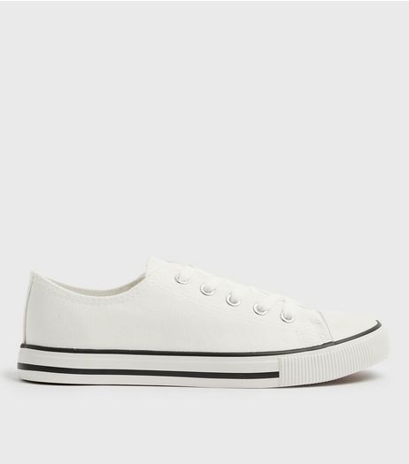 White Canvas Stripe Sole Trainers | New Look