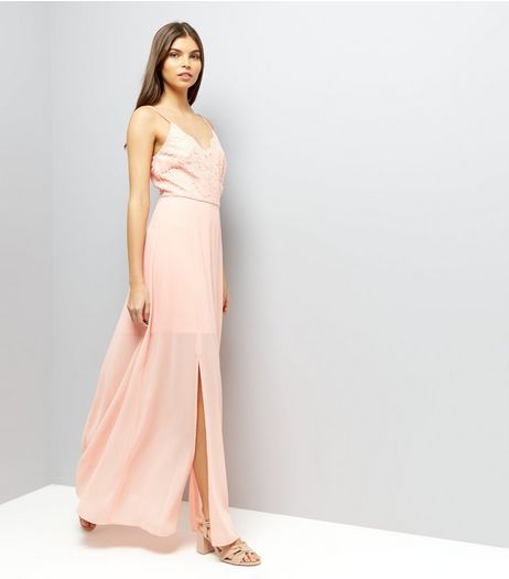 Coral Pink Lace Panel Strappy Maxi Dress | New Look