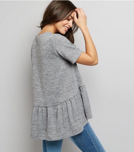 Pale Grey Peplum Hem T-Shirt | New Look