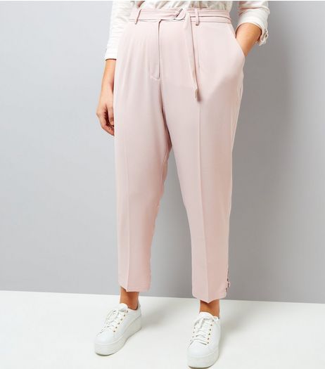 Curves Pink D-Ring Hem Cropped Trousers | New Look
