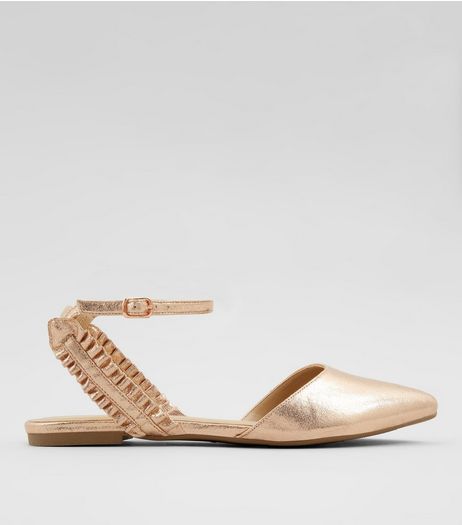 Rose Gold Frill Trim Pointed Pumps | New Look