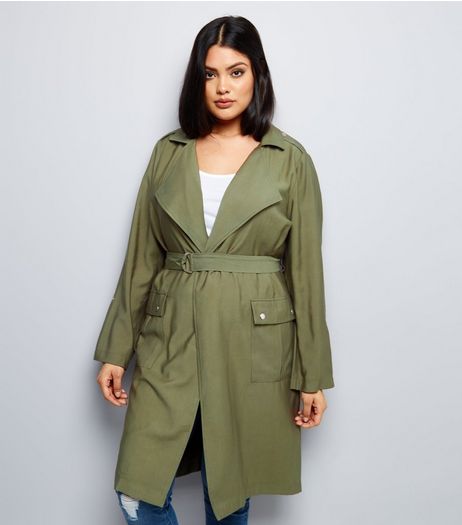 Curves Khaki Belted Duster Coat | New Look