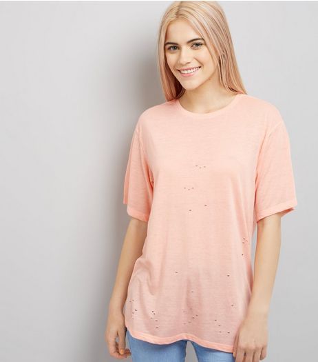 Bright Orange Ripped Short Sleeve T-Shirt | New Look
