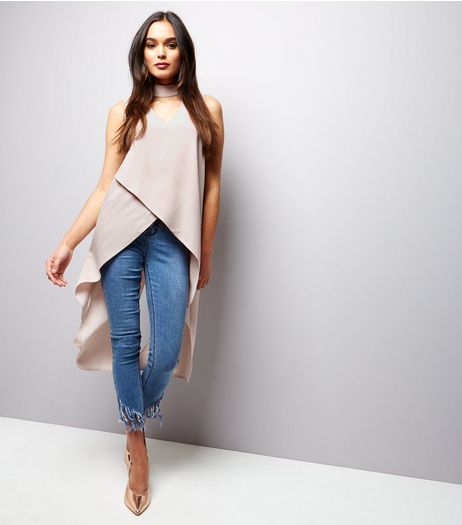 Apricot Stone Choker Neck Wrap Front Dip Hem Top | New Look