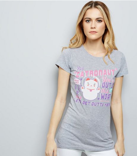 Grey Cat Space T-Shirt | New Look