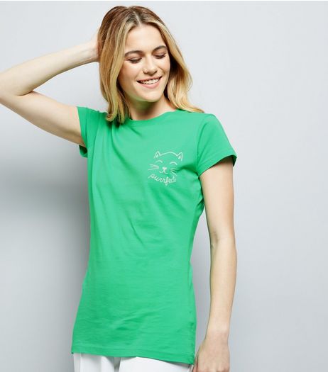 Green Purrfect Cat Print Short Sleeve T-Shirt | New Look