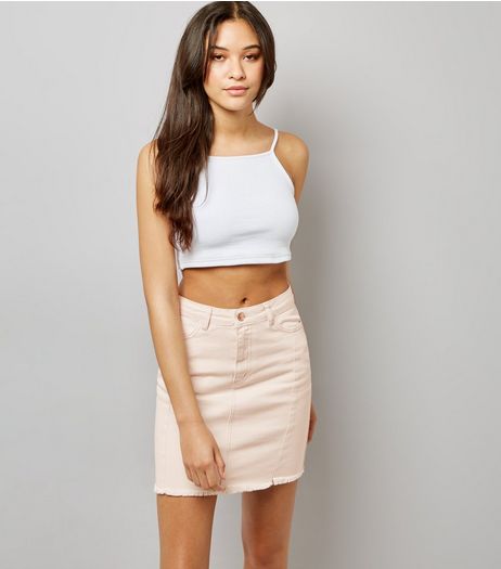 Pink Denim Frayed Hem Skirt | New Look