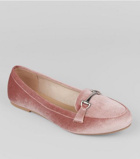 Wide Fit Pink Velvet Loafers | New Look