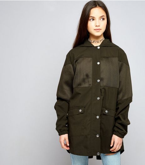 Teens Khaki Mesh Panel Parka | New Look