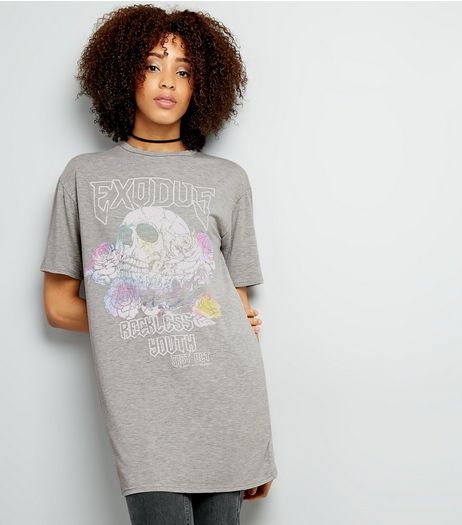 Grey Exodus Skull Print Rock Band Longline T-Shirt | New Look