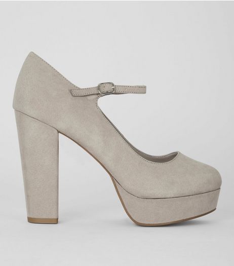 Wide Fit Grey Suedette Platform Heels | New Look
