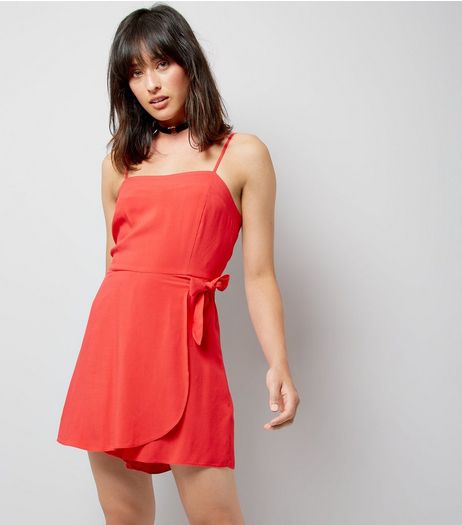 Red Wrap Front Skort Playsuit | New Look