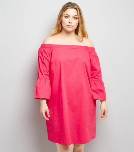 Curves Pink Bardot Neck Tunic Dress | New Look