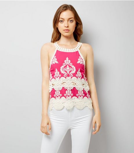 Pink Crochet Trim Top | New Look