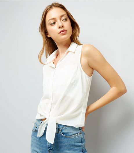 White Tie Front Sleeveless Shirt | New Look