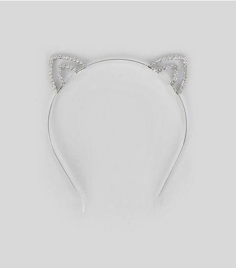 Silver Diamante Cat Ears | New Look