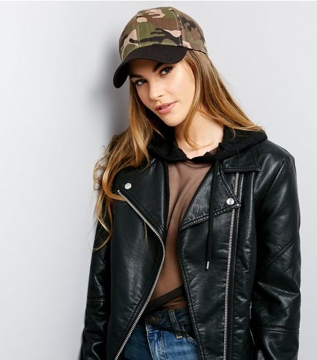 Khaki Camo Print Plain Peak Cap | New Look