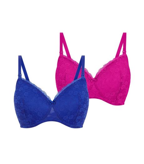 Maternity 2 Pack Pink and Blue Lace Bras | New Look