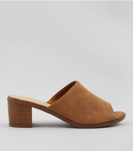 Wide Fit Tan Suedette Mules | New Look