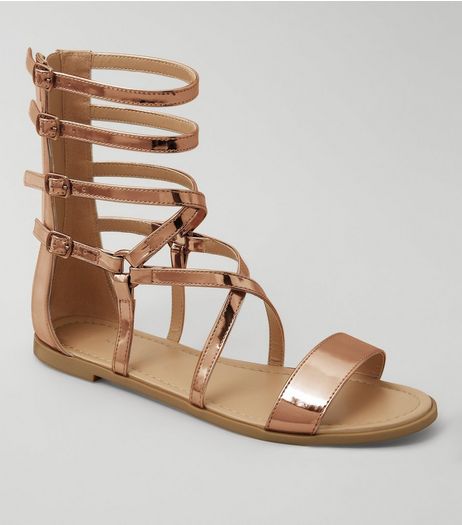 Rose Gold Metallic Gladiator Sandals | New Look