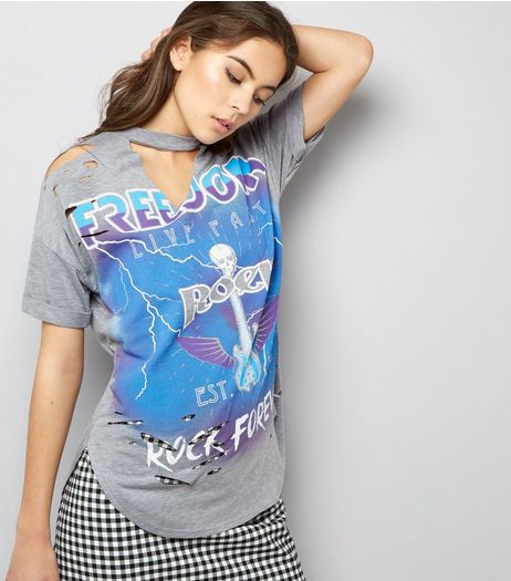 Pink Vanilla Pale Grey Freedom Print Rock T-Shirt | New Look