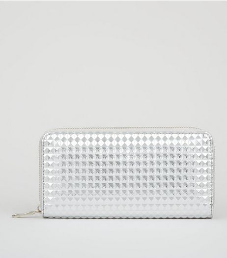 Silver Textured Leather-Look Zip Around Purse | New Look