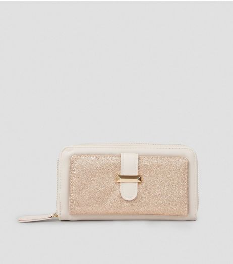Shell Pink Glitter Front Zip Around Purse | New Look
