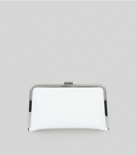 White Snakeskin Metal Frame Clutch Bag | New Look