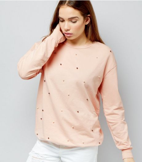 Cameo Rose Pink Pearl Trim Sweater | New Look
