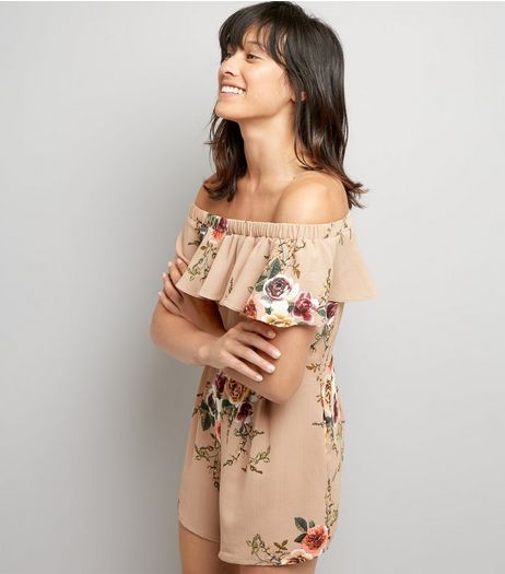 Cameo Rose Stone Floral Print Bardot Neck Playsuit | New Look