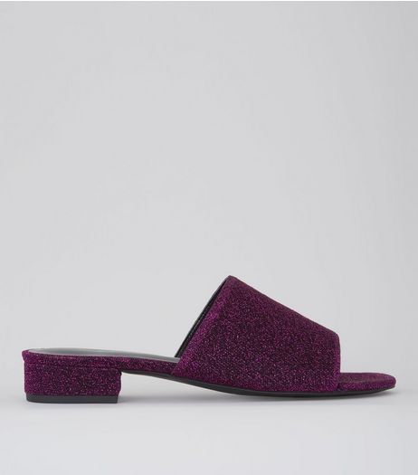 Dark Pink Glitter Mules | New Look
