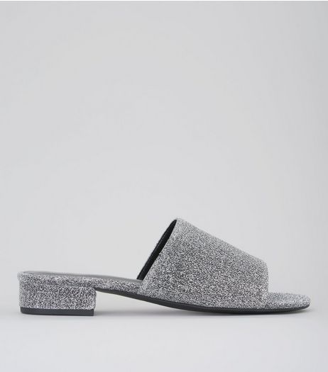 Silver Glitter Mules | New Look