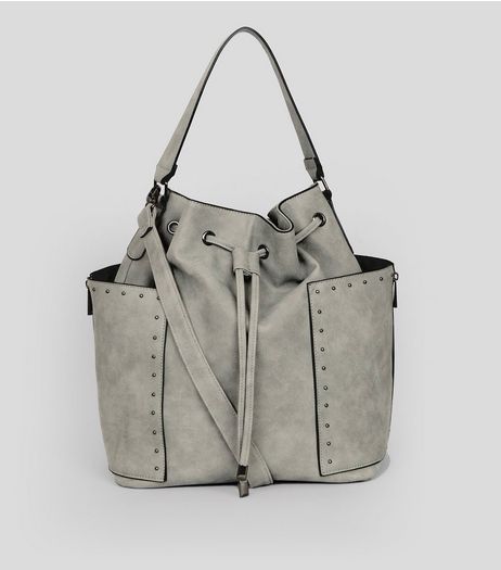 Grey Studded Trim Drawstring Duffle Bag | New Look