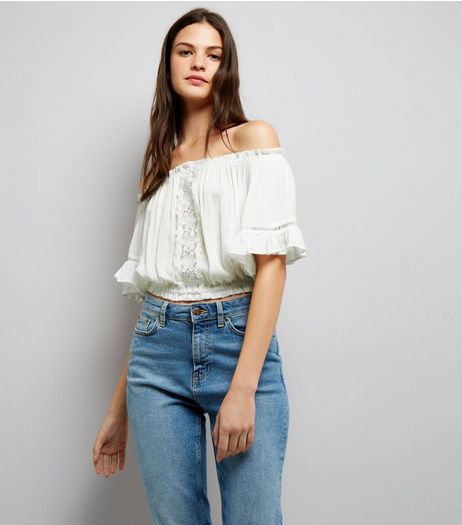 Cameo Rose White Bardot Frill Sleeve Top | New Look