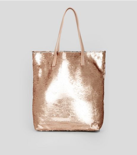 Rose Gold Sequin Shopper Bag | New Look