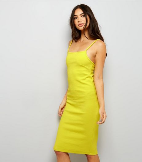 Yellow Ribbed Bodycon Midi Dress | New Look