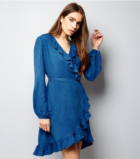 Blue Vanilla Blue Frill Trim Wap Front Dress | New Look
