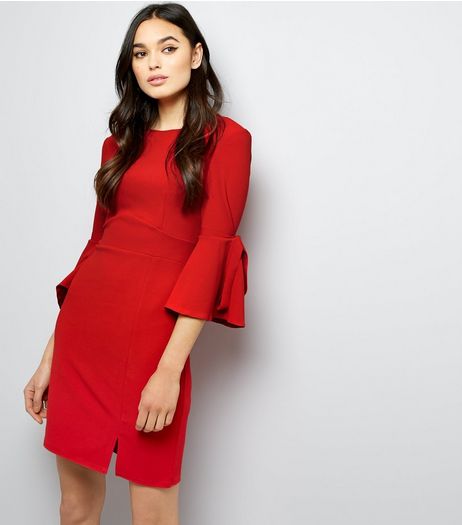 Blue Vanilla Red Frill Tie Sleeve Dress | New Look